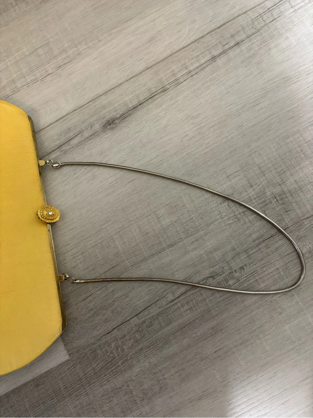 Vintage Rulo Creations Yellow Clutch Purse Chain Strap Gold Frame